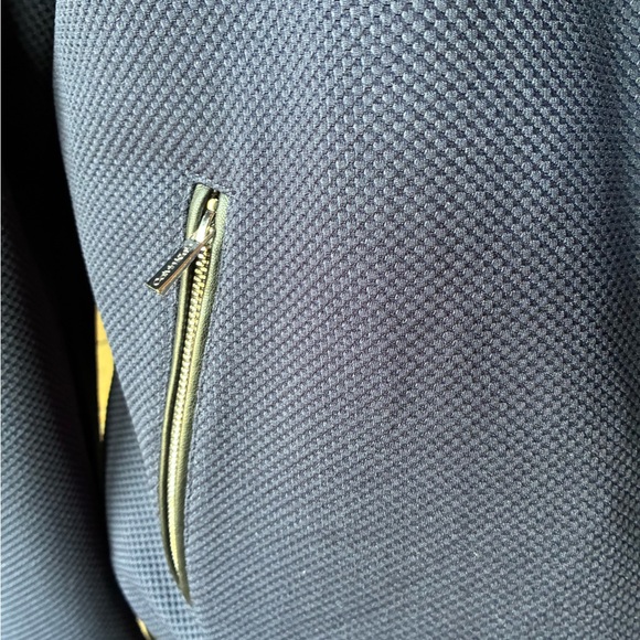 EUC Calvin Klein Navy Textured Blazer with Leather Trim - Picture 4 of 6